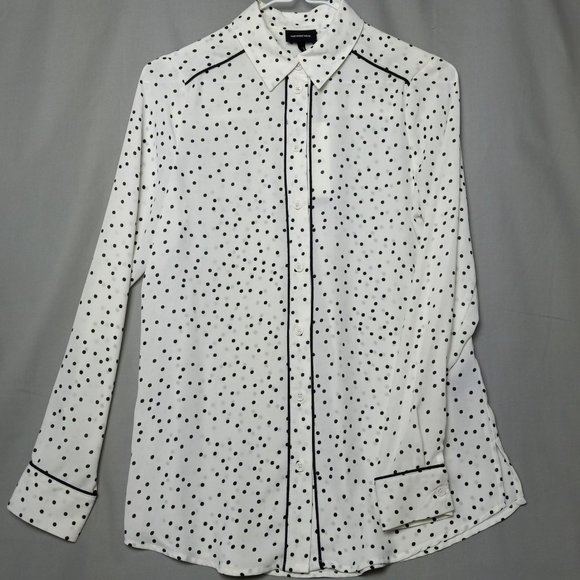 Who What Wear White Sheer Black Polka dot Blouse Button Up‎ NWT XS Long Sleeve - Picture 1 of 16